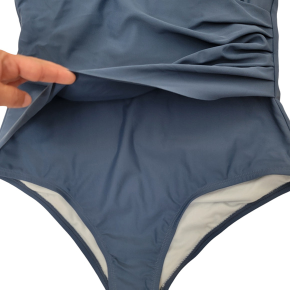 NWT Cupshe Blue Ruched Swimsuit One Piece Tummy Control Criss Cross Back 0X - Picture 4 of 10